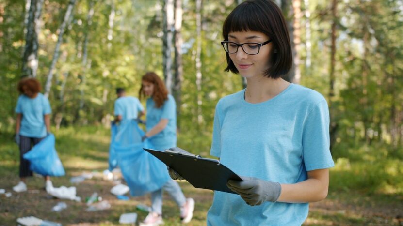 A volunteer with documents